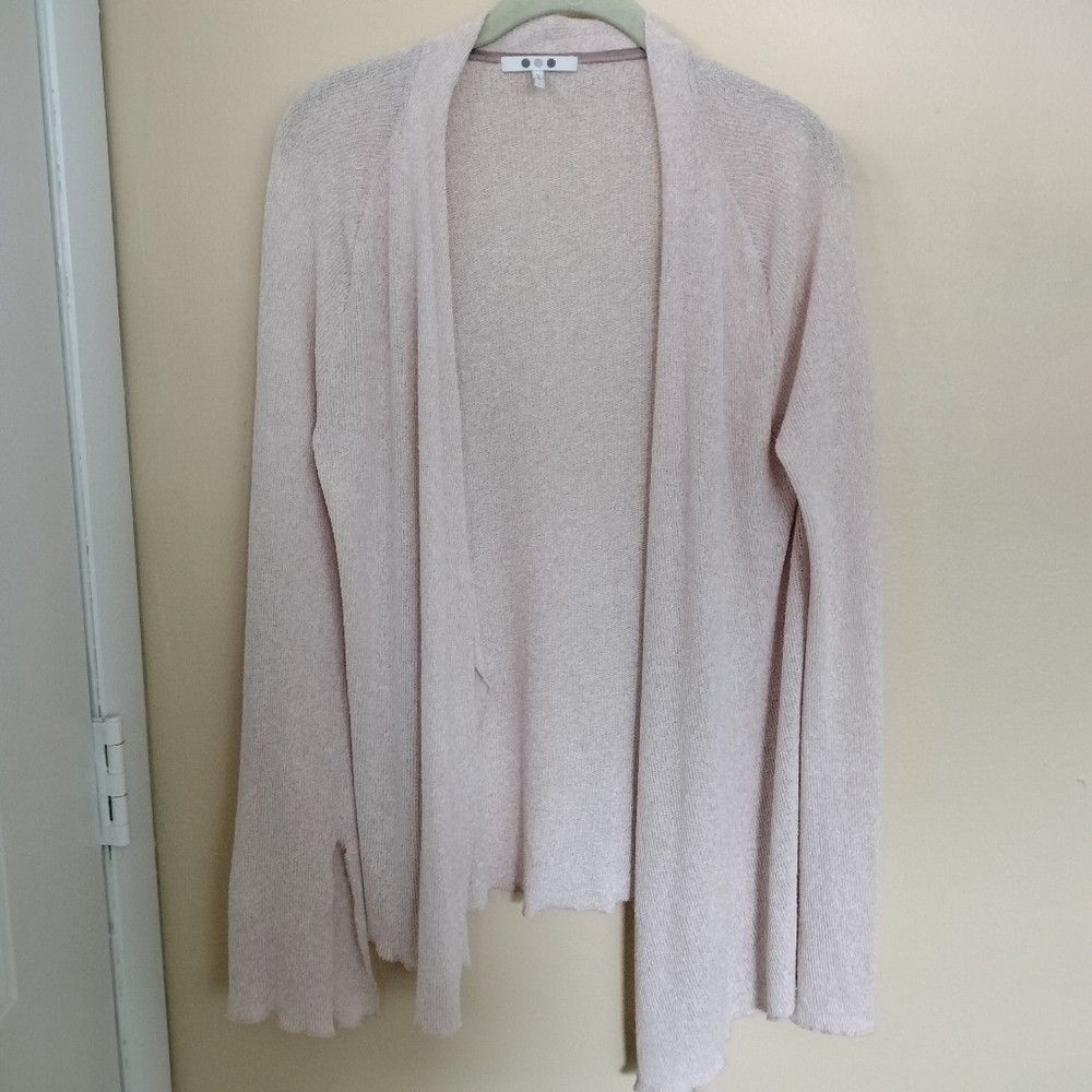 Made In usa Soft pink open front Knit cardigan Vented Sleeves L office Travel